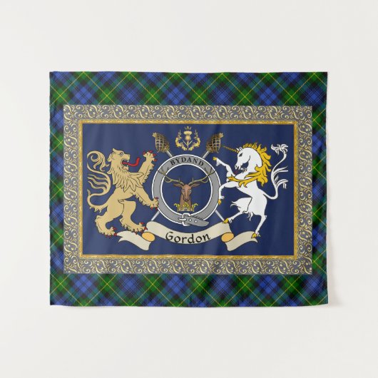 Gordon Clan Badge & Tartan Wandteppich (Vorderseite (Horizontal))