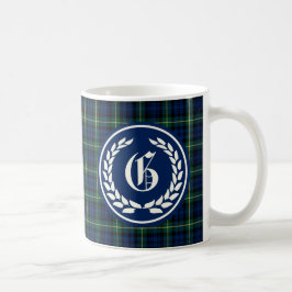 Gordon Clan Blue und Green Tartan Monogram Kaffeetasse