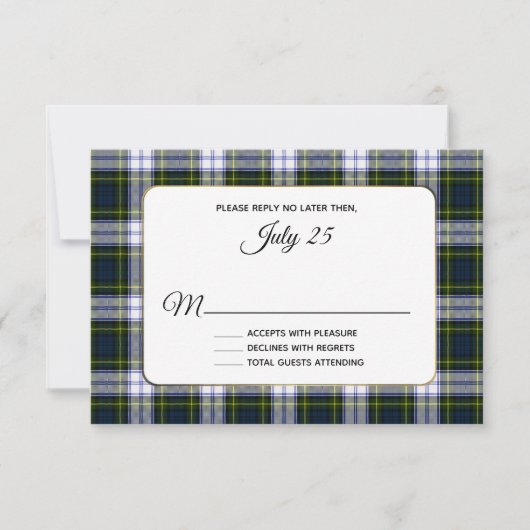 Gordon Dress Tartan Kariert Wedding RSVP Card (Vorderseite)