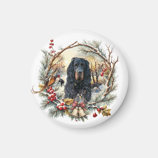 Gordon Setter Christmas Joy – Seasonal Dog Art Magnet (Vorne)