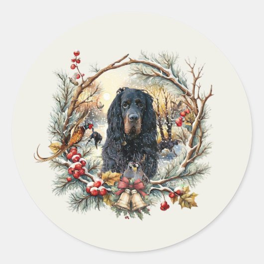 Gordon Setter Christmas Joy – Seasonal Dog Art Runder Aufkleber (Vorderseite)