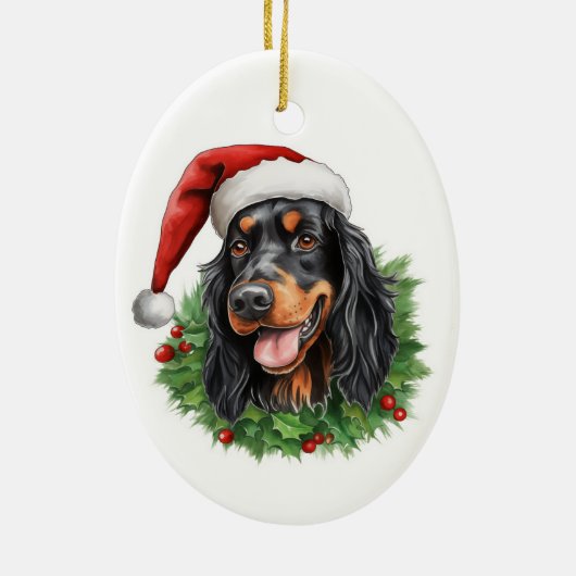 Gordon Setter Christmas Wreath Keramik Ornament (Hinten)
