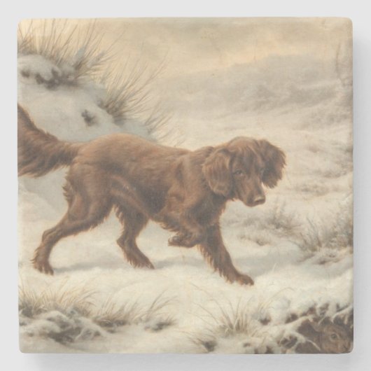 Gordon Setter Dog in einer schneesicheren Winterla Steinuntersetzer (Vorderseite)