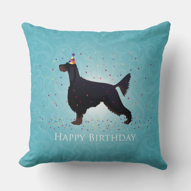 Gordon Setter Happy Birthday Design Kissen (Vorderseite)