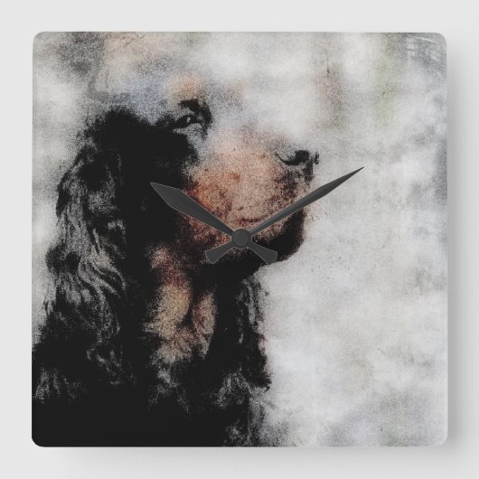 Gordon Setter Head Grunge Square Uhr (Vorderseite)