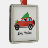 Gordon Setter Hund Auto fahren - Baum oben Silbernes Ornament (Rechts)