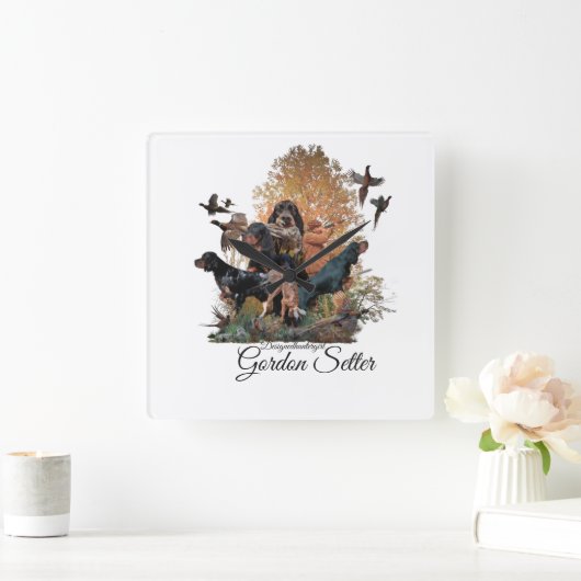 Gordon setter, Jagdsaison Quadratische Wanduhr (Zuhause)