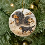 Gordon Setter Keramik Ornament<br><div class="desc">Beautiful vintage-style illustration of the legendary Gordon Setter, one of the most loyal and skilled bird hunting dogs. This design captures the elegance, intelligence, and hunting instinct of this classic sporting breed, surrounded by pheasants in a traditional field hunting scene. Perfect for hunters, bird dog trainers, and all Gordon Setter...</div>