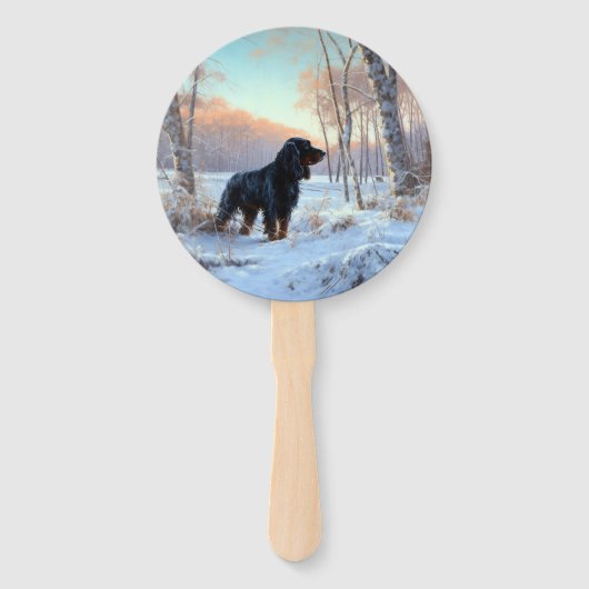 Gordon Setter lässt es Weihnachten schnee Fächer (Rückseite)