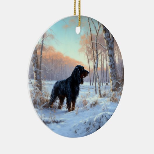 Gordon Setter lässt es Weihnachten schnee Keramik Ornament (Rechts)
