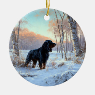 Gordon Setter lässt es Weihnachten schnee Keramik Ornament