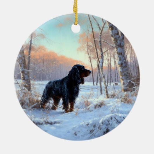 Gordon Setter lässt es Weihnachten schnee Keramik Ornament (Hinten)