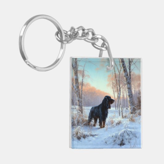 Gordon Setter lässt es Weihnachten schnee Schlüsselanhänger (Vorderseite links)