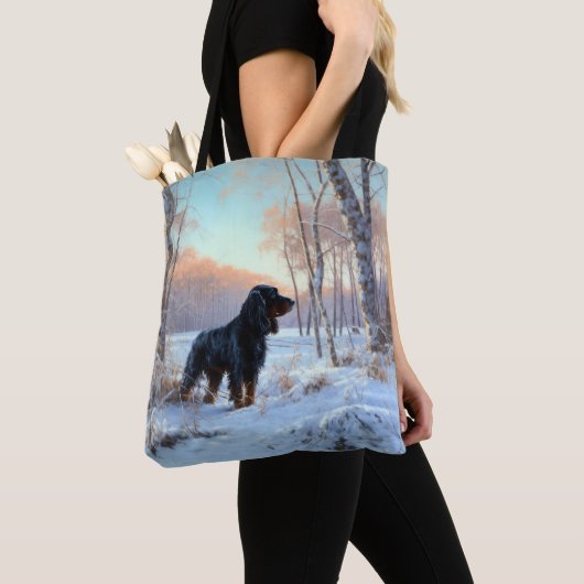 Gordon Setter lässt es Weihnachten schnee Tasche (Von Nahem)