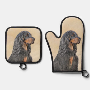 Gordon Setter Malerei Schwarz Niedlich Original Do Ofenhandschuh & Topflappen-Set