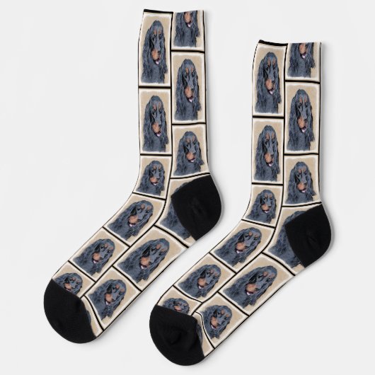 Gordon Setter Malerei Schwarz Niedlich Original Do Socken (Linkes Detail)