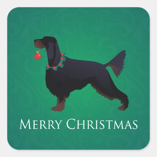 Gordon Setter Merry Christmas Design Quadratischer Aufkleber (Vorderseite)