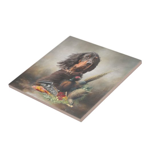 Gordon Setter mit Fasanen, Kunst Fliese (Seite)