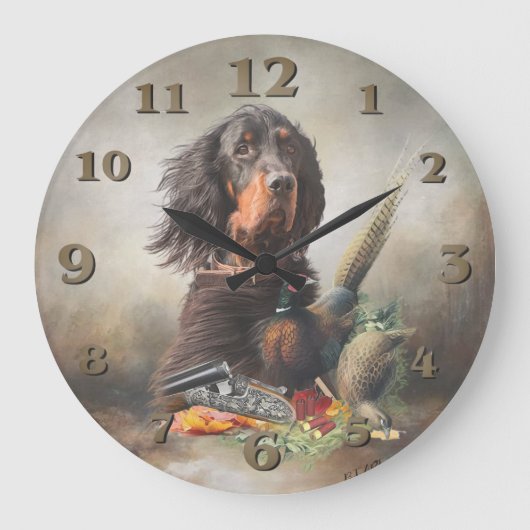 Gordon Setter mit Fasanen, Kunst Große Wanduhr (Vorderseite)