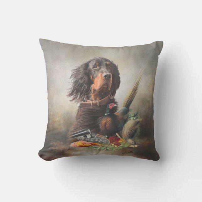 Gordon Setter mit Fasanen, Kunst Kissen (Vorderseite)