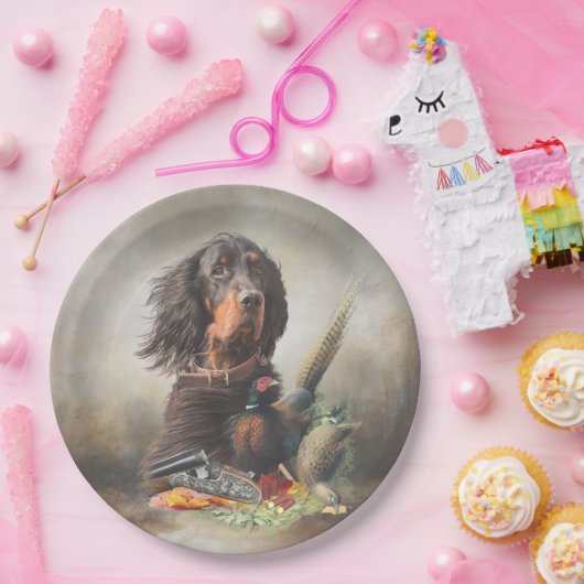 Gordon Setter mit Fasanen, Kunst Pappteller (Party)