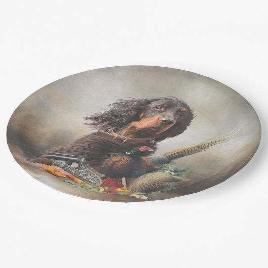 Gordon Setter mit Fasanen, Kunst Pappteller (Schrägansicht)
