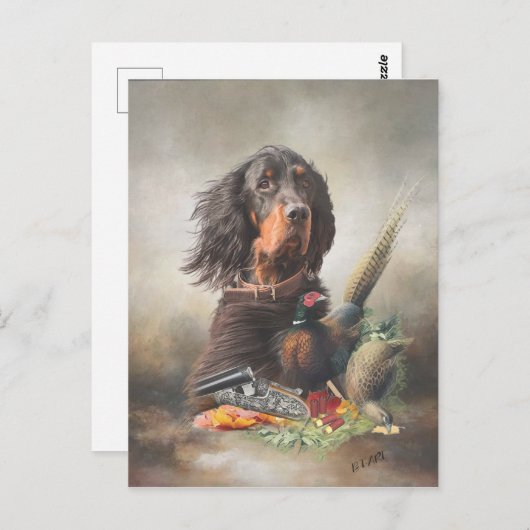 Gordon Setter mit Fasanen, Kunst Postkarte (Vorne/Hinten)