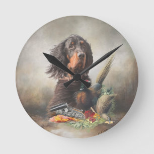 Gordon Setter mit Fasanen, Kunst Runde Wanduhr