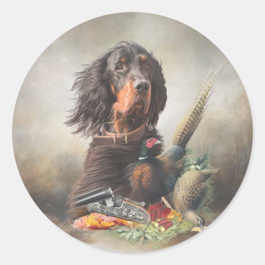 Gordon Setter mit Fasanen, Kunst Runder Aufkleber (Vorderseite)