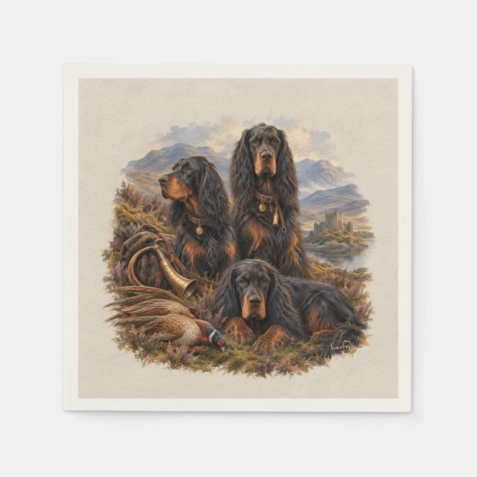 Gordon Setter mit Fasanen, Kunst Serviette (Vorderseite)