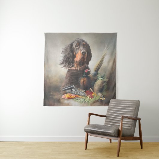 Gordon Setter mit Fasanen, Kunst Wandteppich (Beispiel)