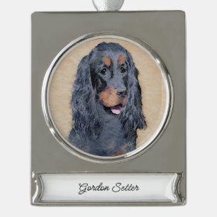 Gordon Setter Painting - Niedliche Original Dog Ar Banner-Ornament Silber