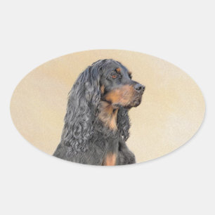 Gordon Setter Painting - Niedliche Original Dog Ar Ovaler Aufkleber