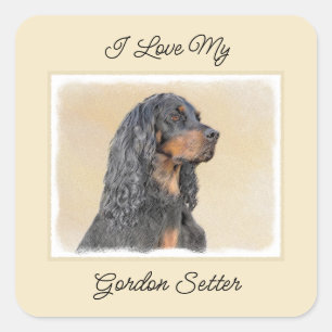 Gordon Setter Painting - Niedliche Original Dog Ar Quadratischer Aufkleber