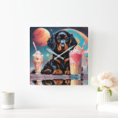 Gordon Setter Puppy N Milkshakes Quadratische Wanduhr (Zuhause)