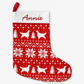 Gordon Setter Silhouetten Muster Rot und Weiß Kleiner Weihnachtsstrumpf (Vorderseite)