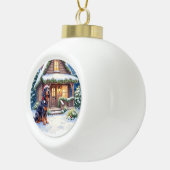 Gordon Setter Snowy Lodge Santa Hat Christmas Art Keramik Kugel-Ornament (Rechts)