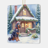 Gordon Setter Snowy Lodge Santa Hat Christmas Art Keramikornament (Links)