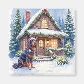 Gordon Setter Snowy Lodge Santa Hat Christmas Art Magnet (Vorne)