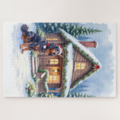 Gordon Setter Snowy Lodge Santa Hat Christmas Art Puzzle (Horizontal)