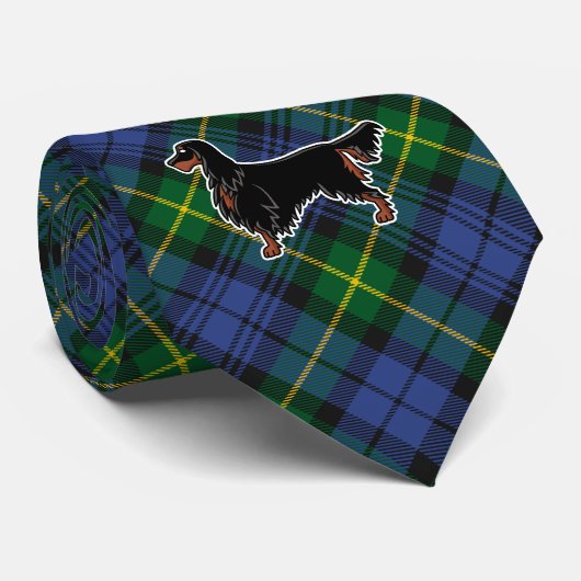 Gordon Setter über Gordon Tartan Neck Tie Krawatte (Gerollt)