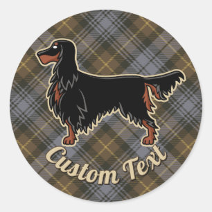 Gordon Setter über Wettergewitterter Gordon Tartan Runder Aufkleber