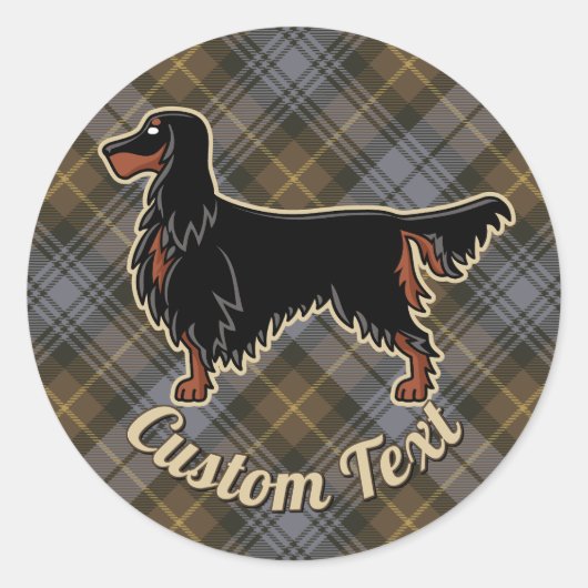 Gordon Setter über Wettergewitterter Gordon Tartan Runder Aufkleber (Vorderseite)