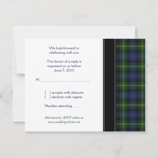 Gordon Tartan Celtic Wedding Response Card RSVP Karte (Rückseite)