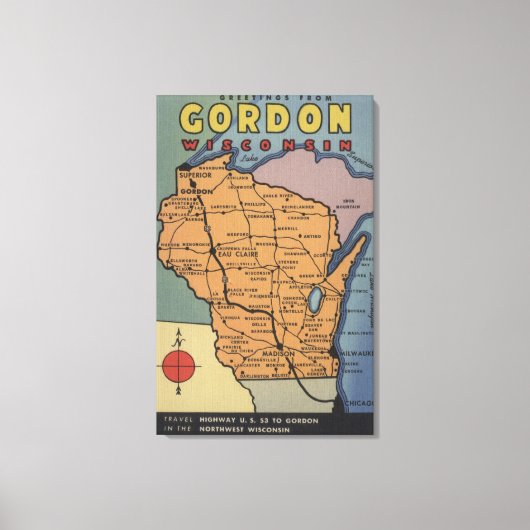Gordon, Wisconsin - Große Buchstabenszenen Leinwanddruck (Vorderseite)