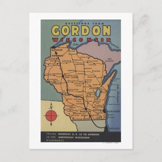 Gordon, Wisconsin - Große Buchstabenszenen Postkarte (Vorderseite)