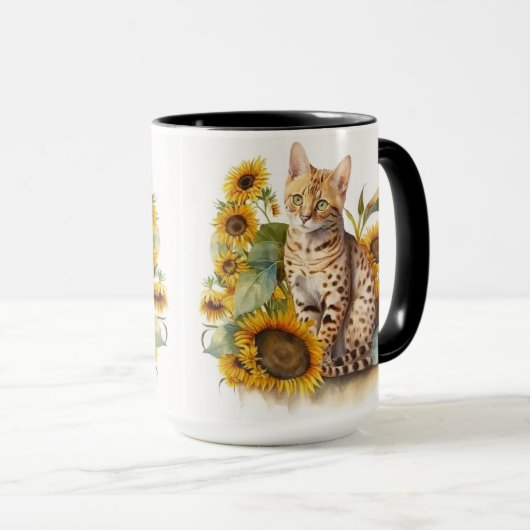 GORGEÖSE WASSERFARBE BENGALISCHE KATZE MIT SONNENB TASSE (VorderseiteRechts)