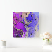 Gorgeous Abstract Gold Pink Purple Jewel Tone Quadratische Wanduhr (Zuhause)
