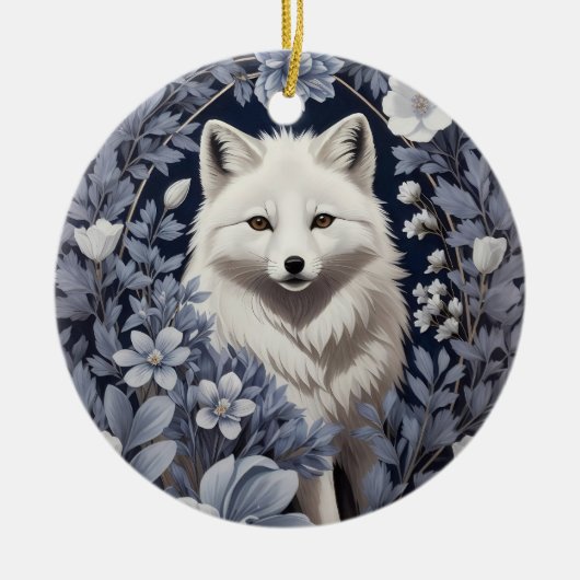 Gorgeous Arctic Fox William Morris Inspiriert Keramik Ornament (Vorne)