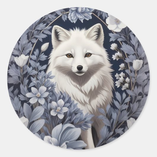 Gorgeous Arctic Fox William Morris Inspiriert Runder Aufkleber (Vorderseite)